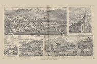 Amesville, First Presbyterian Church, American House, Farm & Residence of J.H. Glazier, Woolen Factory & Flouring Mill and Residence of D. B. Stewart, Ohio 1875 Old Town Map Custom Reprint - Athens Co