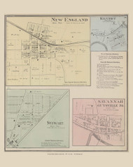 New England, Kilvert, Stewart & Savannah Guysville P.O. Villages, Ohio 1875 Old Town Map Custom Reprint - Athens Co