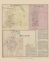 Sardinia, Feesburg and Decatur Villages 44, Ohio 1876 Old Town Map Custom Reprint - Brown Co