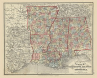 County Map of Alabama, Mississippi, Arkansas and Louisiana 107, 1875 Old Map Custom Reprint - From the Atlas of  Fayette County, Ohio