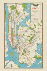 New York City 1940 - Hagstrom's Map of New York Subways Elevated Lines  - Old Map Reprint