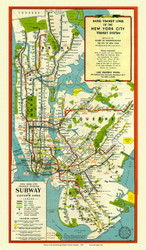 New York City 1948 - New York City Rapid Transit - Subway  - Old Map Reprint