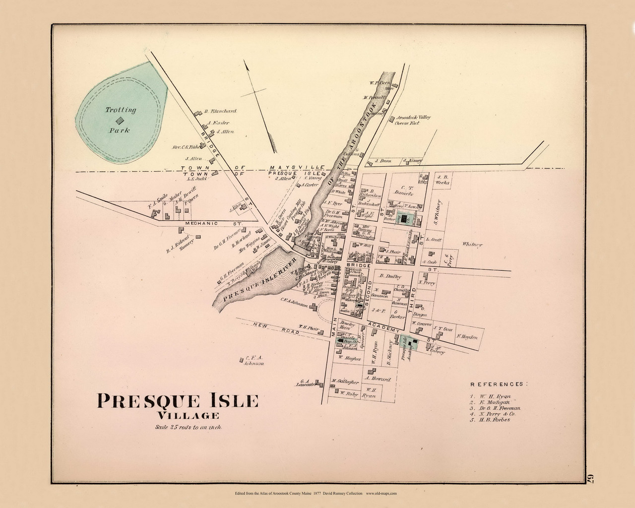 Presque Isle Village, Maine 1877 Old Town Map Reprint Aroostook Co