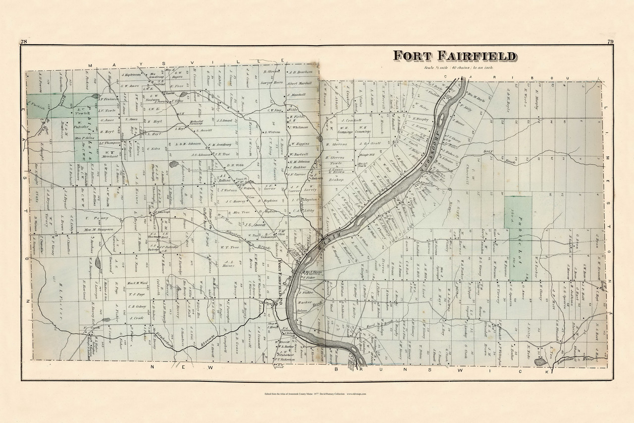 Fort Fairfield Maine Map Fort Fairfield, Maine 1877 Old Town Map Reprint - Aroostook Co. 79 - Old  Maps
