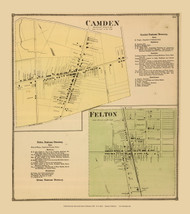 Camden and Felton Villages, Delaware State Atlas 1868 Old Town Map Reprint - Kent Co.