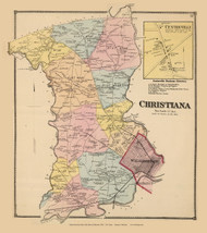 Christiana Town and Centreville Villages, Delaware State Atlas 1868 Old Town Map Reprint - New Castle Co.