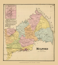 Milford Town and Harrington Village, Delaware State Atlas 1868 Old Town Map Reprint - Kent Co.