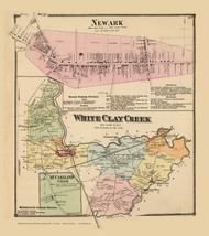 White Clay Creek Town, Newark and McClellandville Villages, Delaware State Atlas 1868 Old Town Map Reprint - New Castle Co.