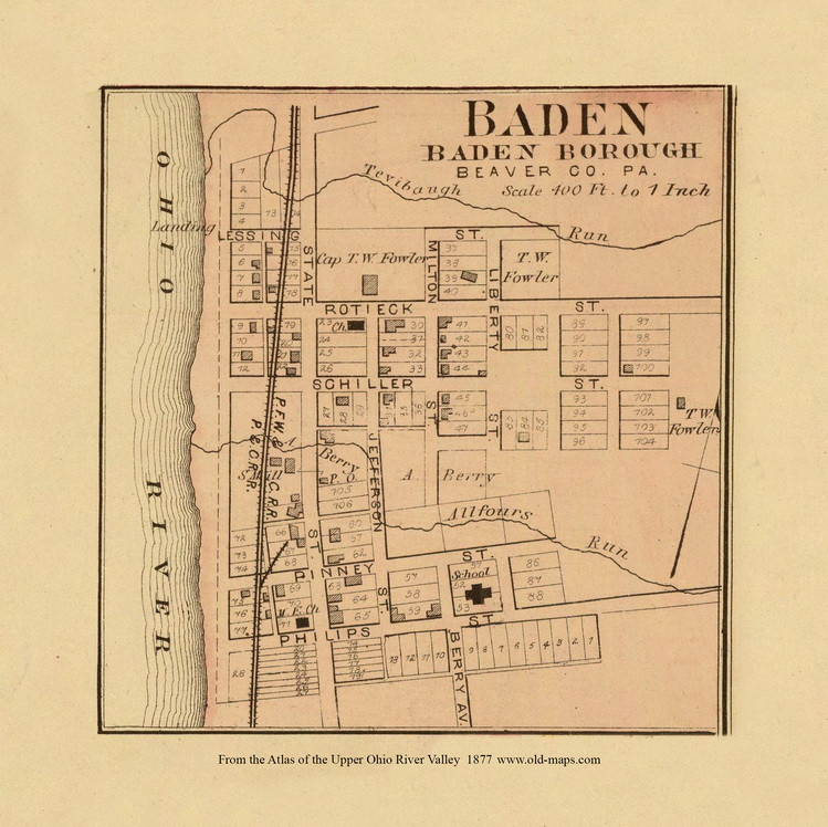Baden, Pennsylvania, 1877 Upper Ohio River and Valley Atlas Old Map