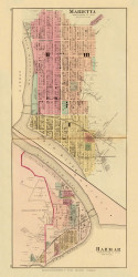 Marietta and Harmar, Ohio, 1877 - Upper Ohio River and Valley Atlas - Old Map Custom Reprint - USA Regional 110, 111