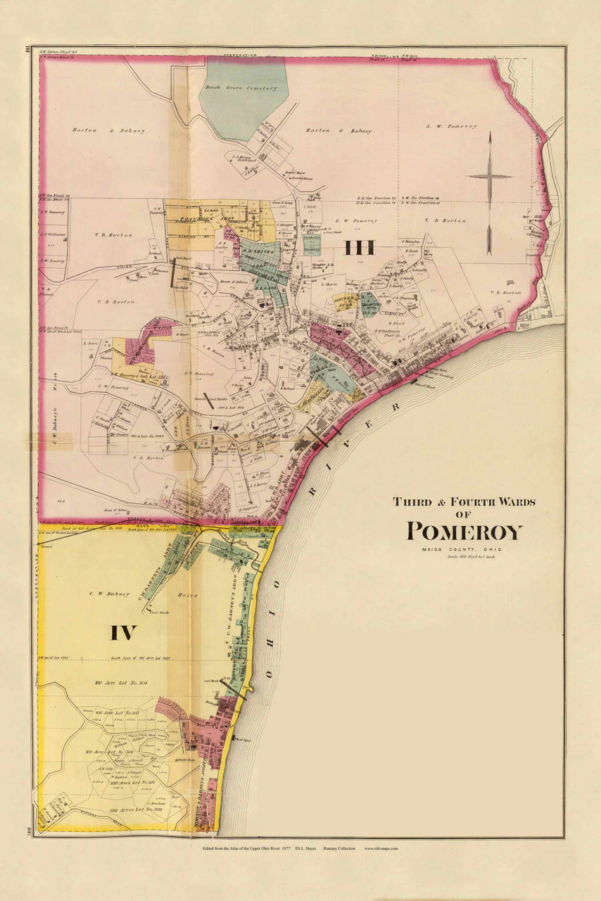Pomeroy, Ohio CUSTOM, 1877 Upper Ohio River and Valley Atlas Old Map Custom Reprint USA