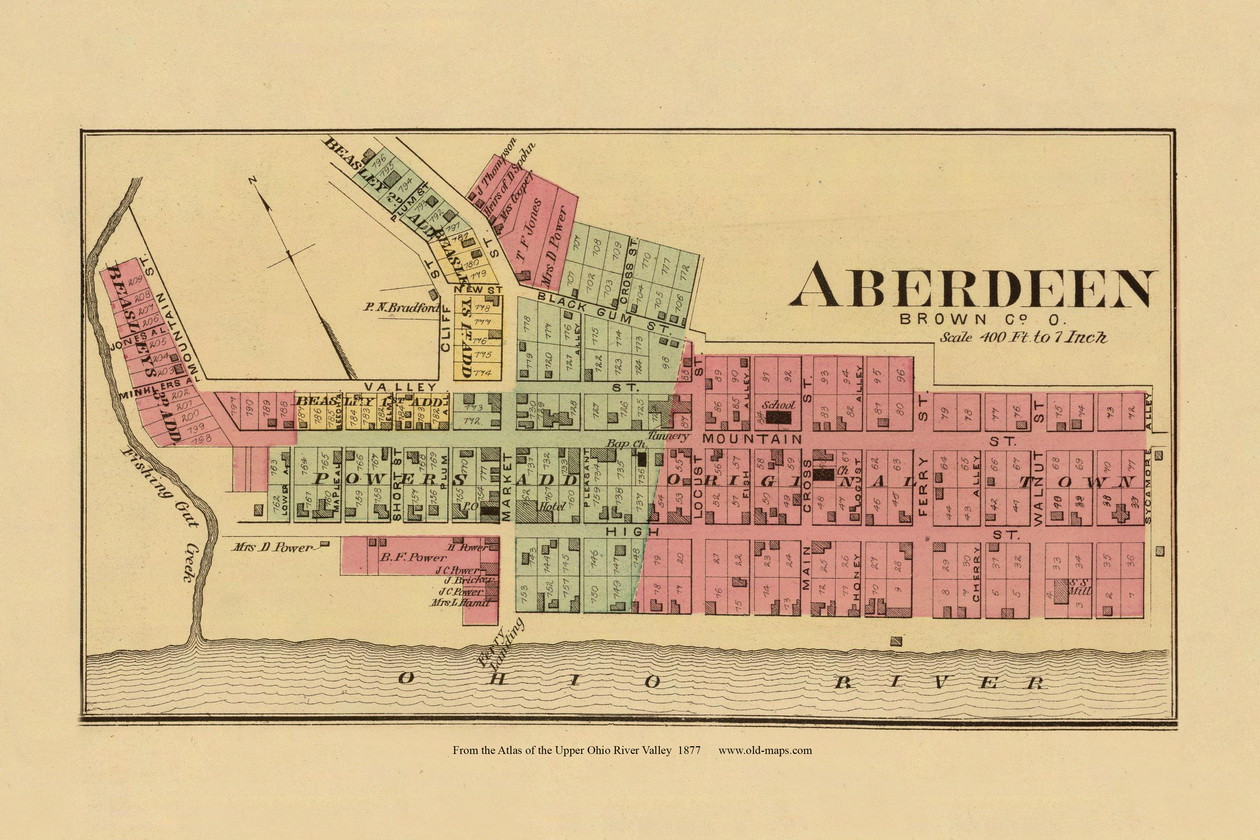 Aberdeen, Ohio, 1877 Upper Ohio River and Valley Atlas Old Map Custom Reprint USA Regional