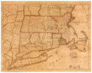 Massachusetts 1843 Connecticut Rhode Island - Old State Map Reprint