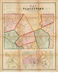 Blackstone 1854 - Old Map  Worcester County - Massachusetts Cities Other