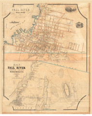 Fall River 1850 - Old Map  Bristol County - Massachusetts Cities Other
