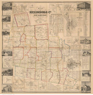Hillsboro County New Hampshire 1858 - Magnetic North - Old Map Reprint