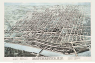 Manchester, New Hampshire 1876 Bird's Eye View - Old Map Reprint