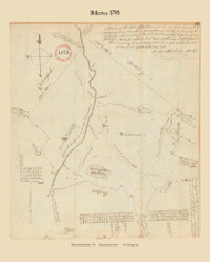 Billerica, Massachusetts 1795 Old Town Map Reprint - Roads Place Names House Sites Massachusetts Archives
