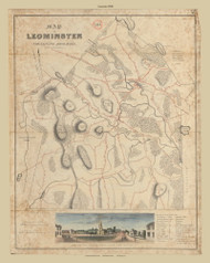 Leominster, Massachusetts 1830 Old Town Map Reprint - Roads House Locations Place Names  Massachusetts Archives