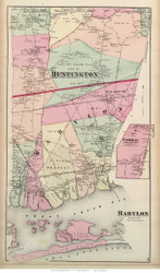 Babylon Town, part of Huntington Town and Commac Village, New York 1873 Old Town Map Reprint - Suffolk Co. (LI)