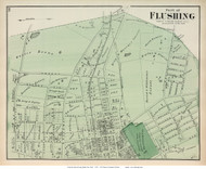 Flushing Village (Eastern Part Closeup) - Flushing, New York 1873 Old Town Map Reprint - Queens Co. (LI)