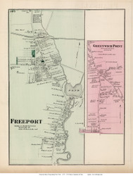 Freeport and Greenwich Point Villages - Hempstead, New York 1873 Old Town Map Reprint - Queens Co. (LI)