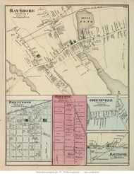 Bay Shore, Brentwood, Bohemia, Greeneville, and Hauppauge Villages - Islip, New York 1873 Old Town Map Reprint - Suffolk Co. (LI)