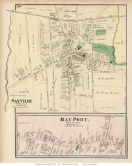 Sayville and Bay Port Villages - Islip, New York 1873 Old Town Map Reprint - Suffolk Co. (LI)