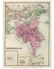 Shelter Island Town and Greenport Village (Custom), New York 1873 Old Town Map Reprint - Suffolk Co. (Suffolk Atlas)