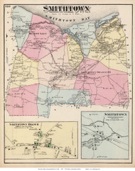 Smithtown Town, Smithtown and Smithtown Branch Villages, New York 1873 Old Town Map Reprint - Suffolk Co. (Suffolk Atlas)