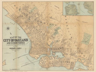Oakland 1888 Woodward - Old Map Reprint - California Cities