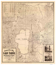 Lake Tahoe, California 1874 - Old Map Reprint