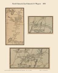 North Falmouth, East Falmouth and Waquoit Villages, Massachusetts 1858 Old Town Map Custom Print - Barnstable Co.