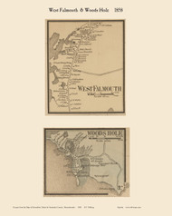West Falmouth and Woods Hole Villages, Massachusetts 1858 Old Town Map Custom Print - Barnstable Co.