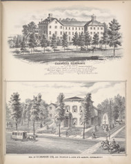 Union Springs, Springport - Oakwood Seminary, Auburn - Residence O.E. Burdick Esq., New York 1875 - Old Town Map Reprint - Cayuga Co. Atlas