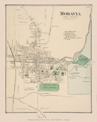 Moravia Village, New York 1875 - Old Town Map Reprint - Cayuga Co. Atlas