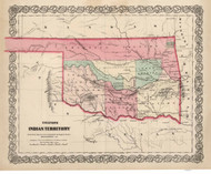 Oklahoma 1869 Colton Indian Territory - Old State Map Reprint