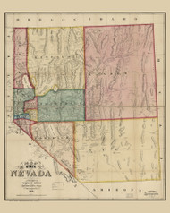 Nevada 1866 Holt - Old State Map Reprint