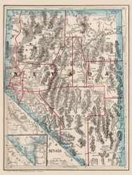 Nevada 1893 Wood - Old State Map Reprint
