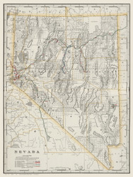 Nevada 1901 Cram - Railroads - Old State Map Reprint