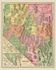 Nevada 1909 Davis - Old State Map Reprint