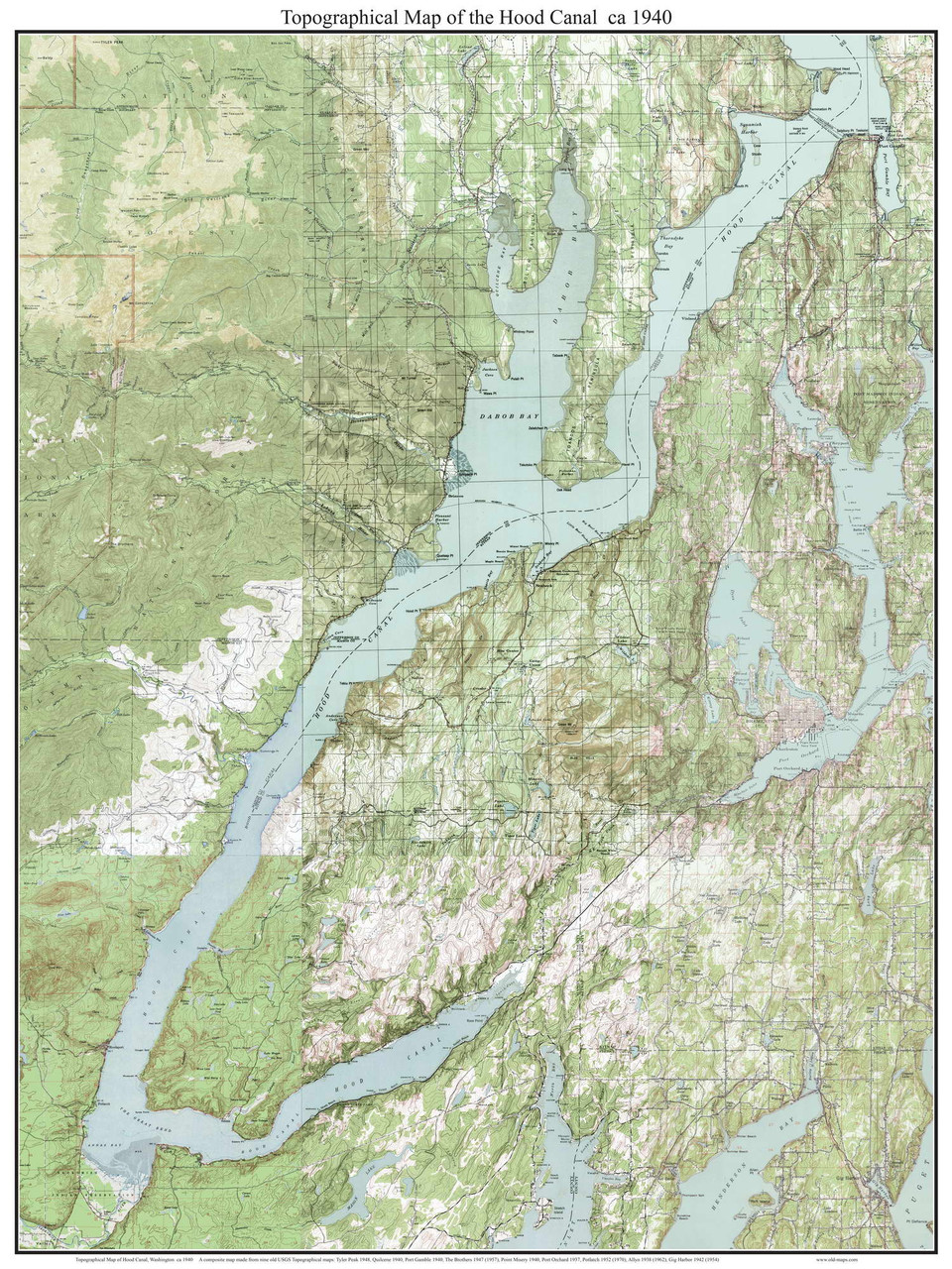 Hood Canal 1940 Custom Usgs Old Topo Map Washington State 15x15 Old Maps