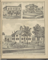 Birdsall Block, Residence of M.B. Eldridge & E.D.F. Hyde and Whitney's Point Academy & Union School, New York 1876 - Old Town Map Reprint - Broome Co. Atlas 59