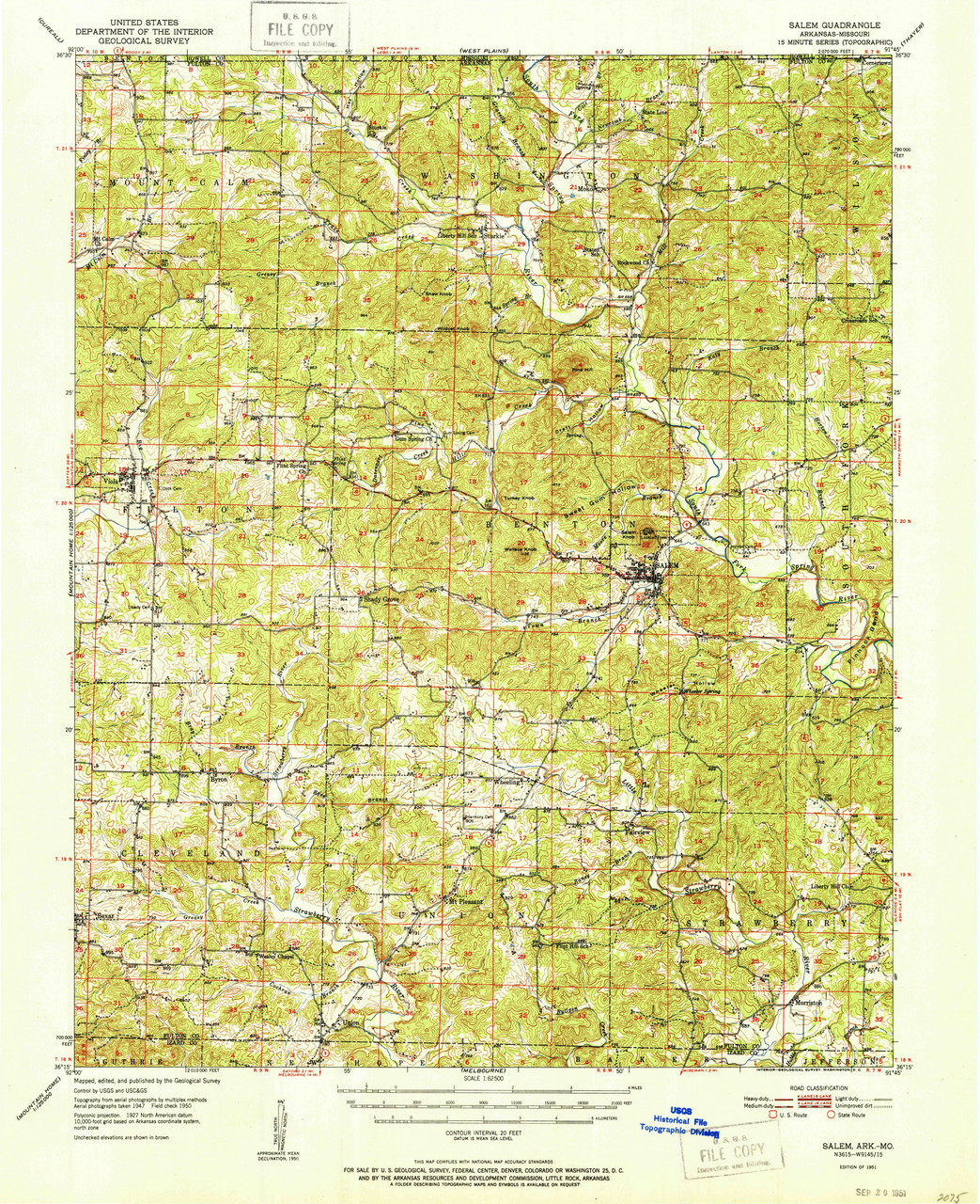 Salem, Arkansas 1951 (1951) USGS Old Topo Map Reprint 15x15 AR Quad ...
