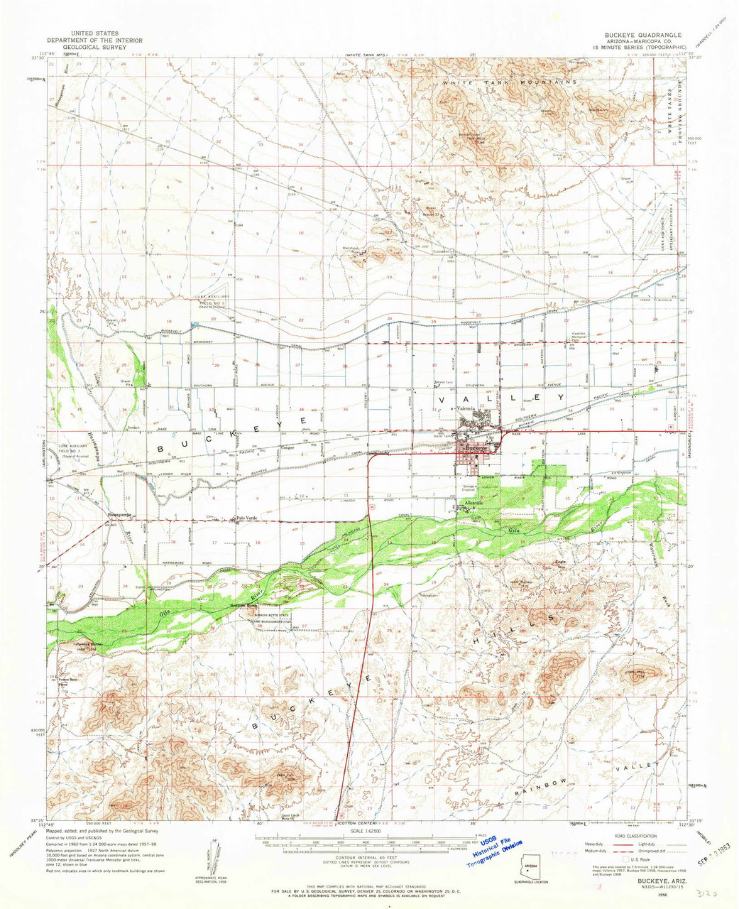 Buckeye Arizona 1958 1963 Usgs Old Topo Map Reprint 15x15 Az Quad 314427 Old Maps 8325