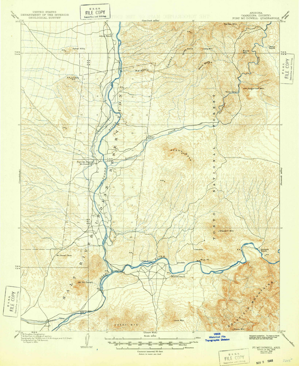 Fort McDowell, Arizona 1906 (1948) USGS Old Topo Map Reprint 15x15 AZ ...