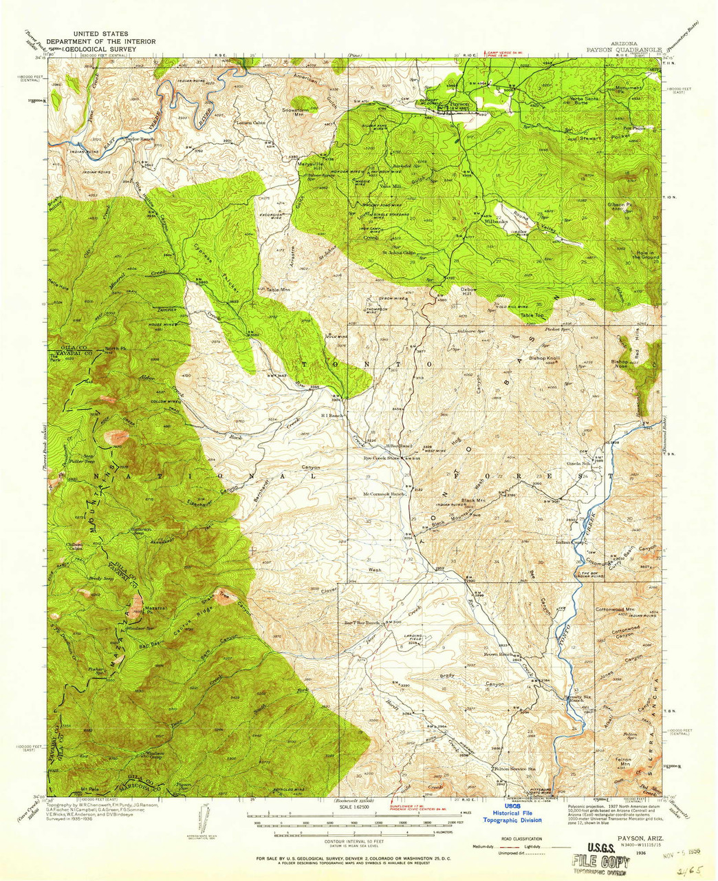 Payson Arizona 1936 1958 Usgs Old Topo Map Reprint 15x15 Az Quad 314886 Old Maps 9259