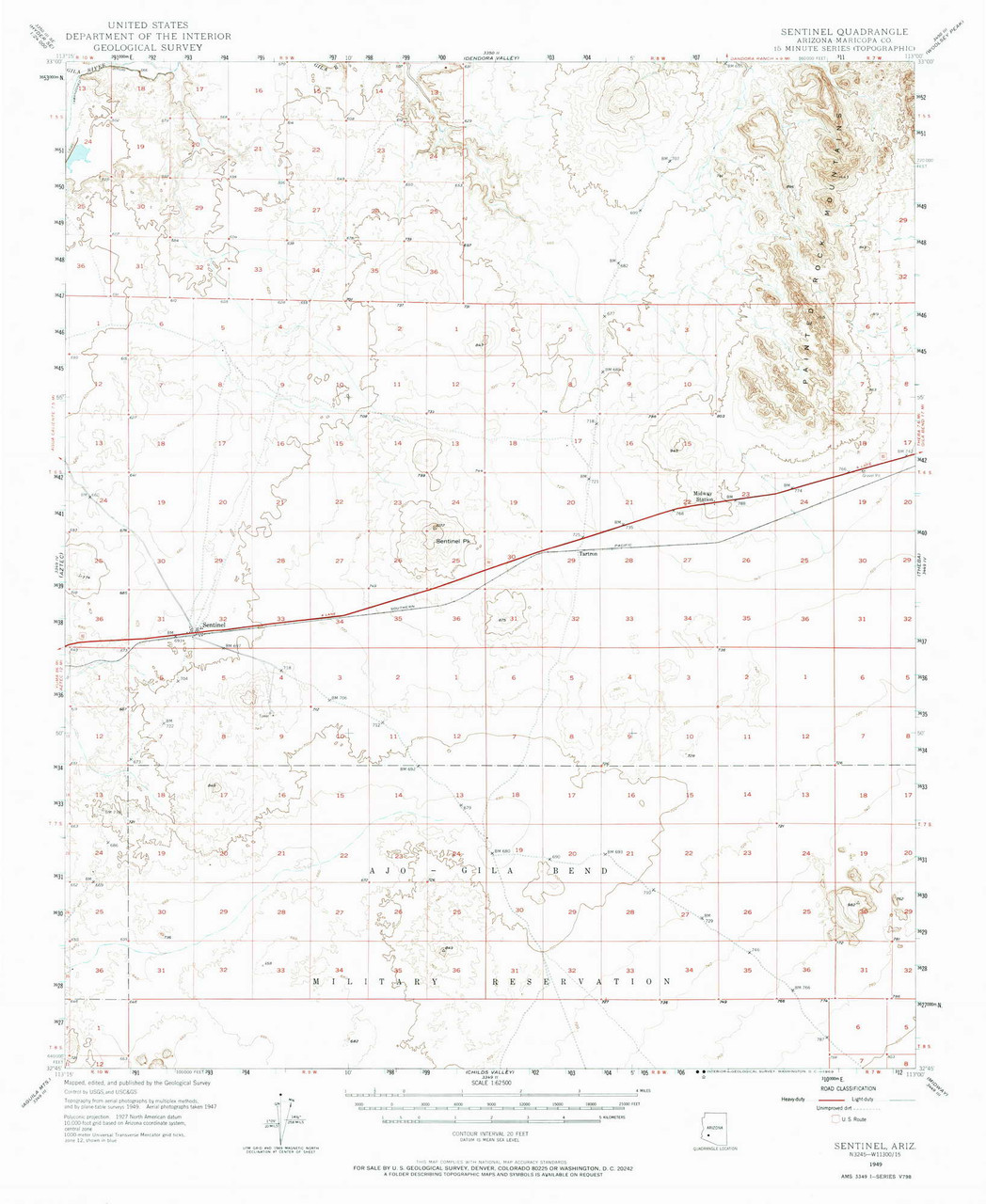 Sentinel Arizona 1949 1969 Usgs Old Topo Map Reprint 15x15 Az Quad 315027 Old Maps 4791