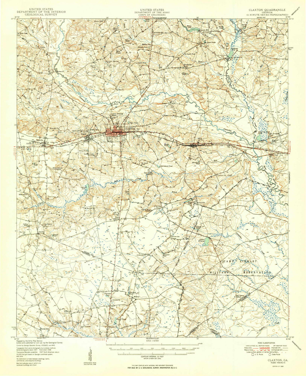Claxton, 1950 () USGS Old Topo Map Reprint 15x15 GA Quad 247386