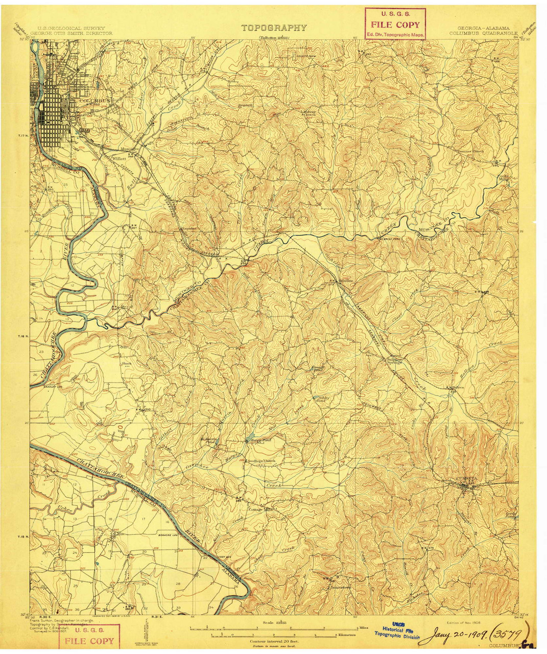 Columbus Georgia 1908 Usgs Old Topo Map Reprint 15x15 Ga Quad